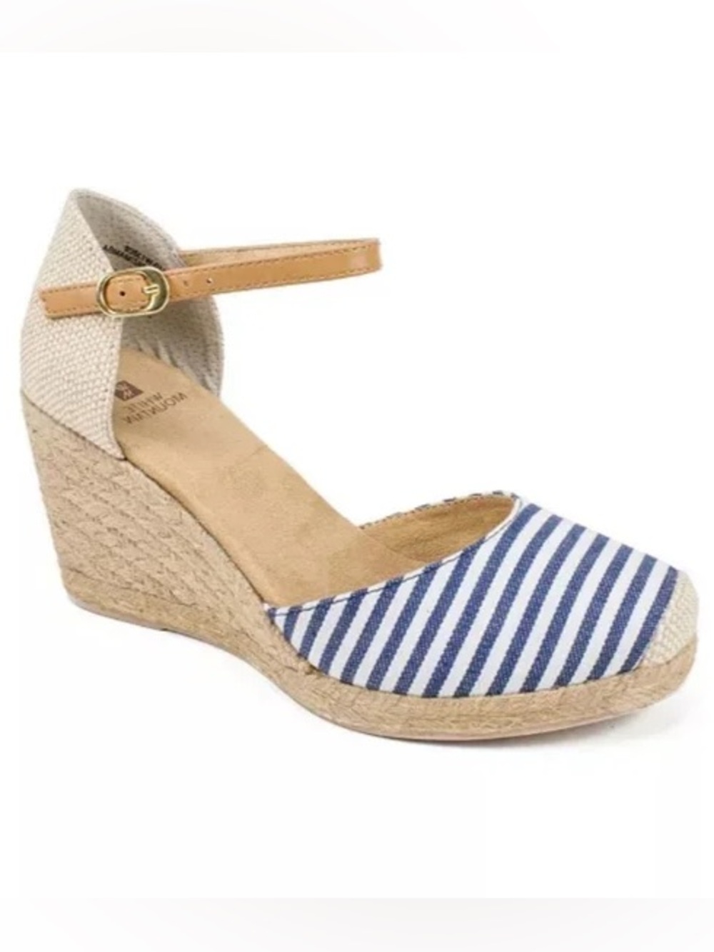 White Mountain Nautical Stripe Espadrille Wedge Sandals NWT